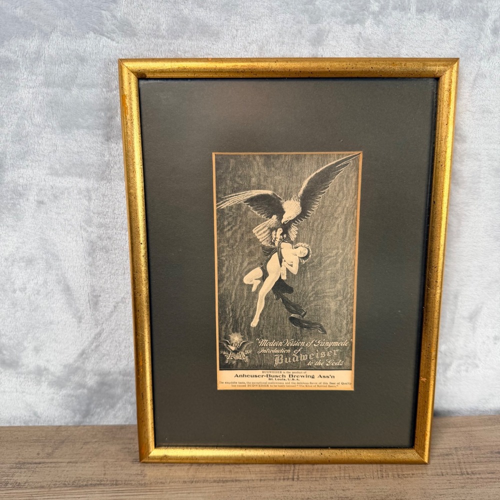 Vtg Budweiser Modern Version of‎ Ganymede Framed Print Anheuser Busch Eagle Art